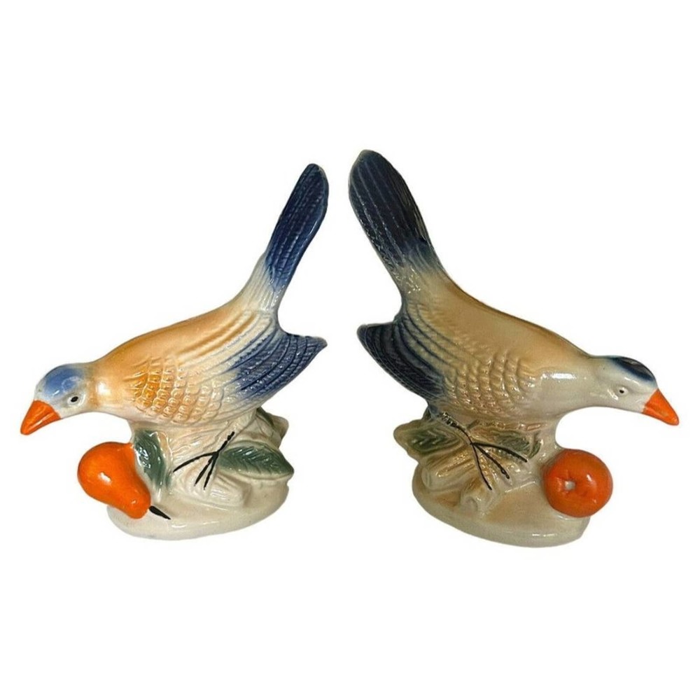 Vintage Lusterware Birds Avifauna with Fruit Made in Brazil Ceramic Figurines